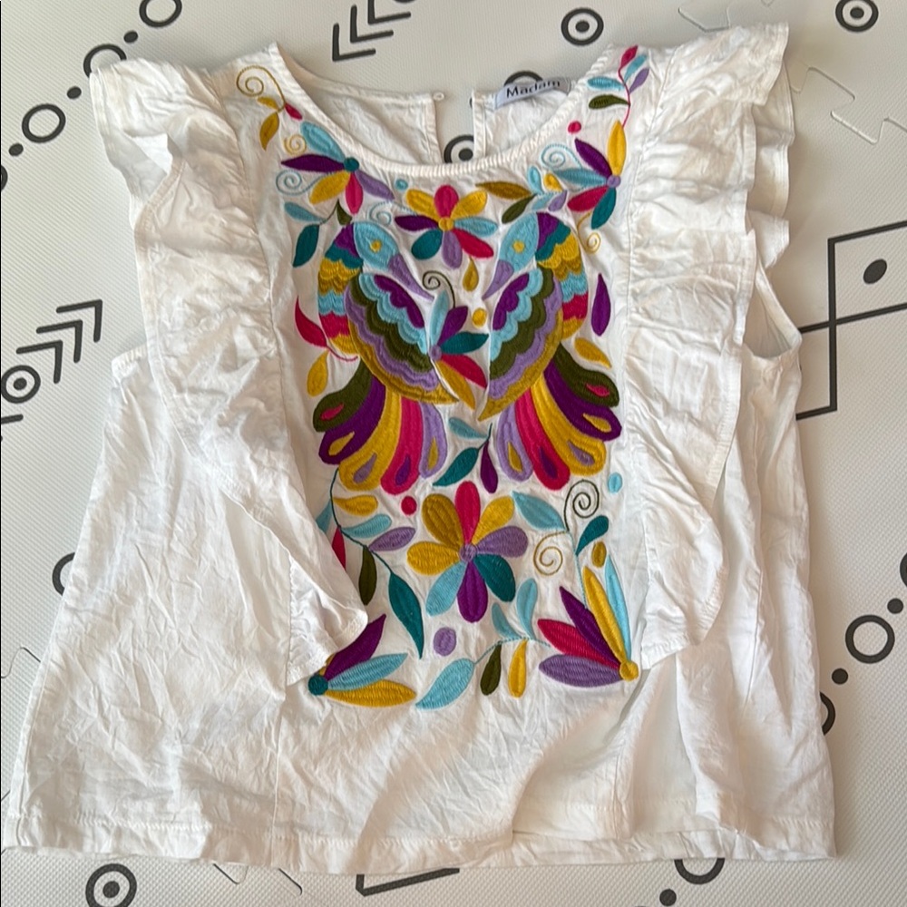 Floral Embroidered White Top by Madam